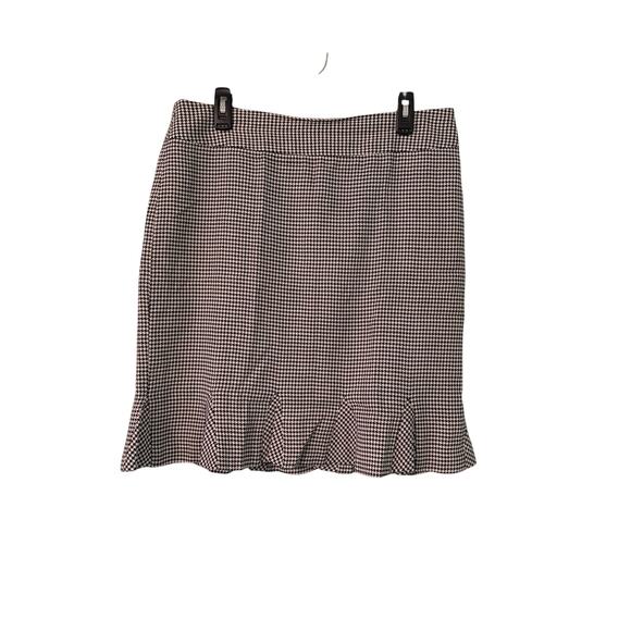 Classique Women’s 12P Houndstooth Black White Ruffle Hem Skirt 33x20.5 - Picture 1 of 4